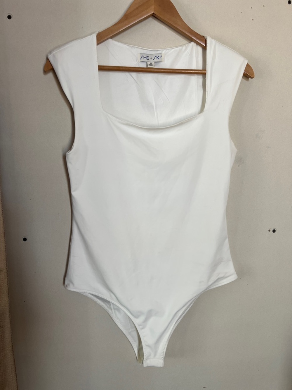 She + Sky White Square Neck Bodysuit